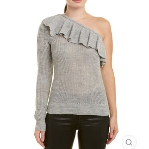 REBECCA TAYLOR One Shoulder Ruffle Sweater NEW Size S Gray